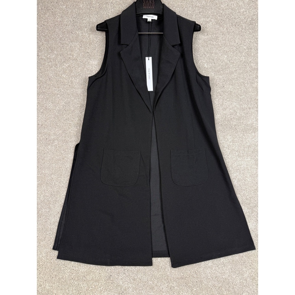 Zoey & Leelo Womens Black Longline Sleeveless Blazer Vest Side Slits Large NEW